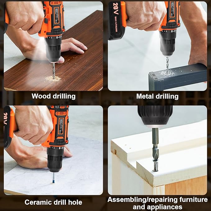 20v Drill Driver Set,Cordless Drill with Battery and Charger,LED Tools Kit,25+1 Torque Setting and 43pcs Bits