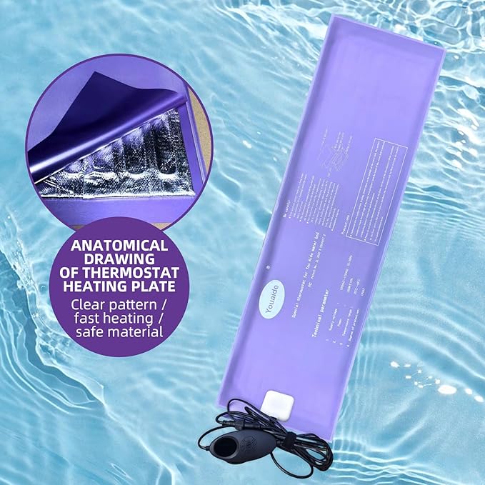 Waterbed Smart Thermostat, 200W Adjustable Softside Hardside Water Bed Heater, LED Display Waterbed Heater, Safe and Durable, For King, Queen, Full and Twin