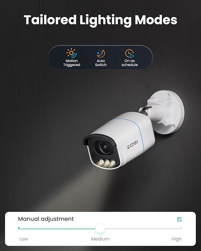 ZOSI 4K 8MP 8CH PoE Security Camera System, 4pcs 3K 5MP C186 Aurora Lux True Full Color Night Vision Outdoor Indoor PoE Wired Cameras, Person/Vehicle Alerts, Light & Siren, Two-Way Talk, with 2TB HDD