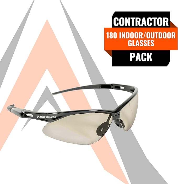 Malta Dynamics APEX Safety Glasses – Construction Safety Glasses for Men and Women with Anti Scratch and Anti Fog Protection, ISEA & ANSI Z87 Compliant (Indoor/Outdoor, 180 Pairs)