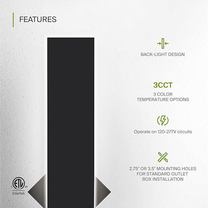 ASD LED 36" Long Wall Mount Light Fixture, Outdoor & Indoor Linear Sconce | 3CCT, Dimmable, Waterproof, Anti-Rust, ETL Listed | 30W 1900LM 3000-5000K 100-277V | Exterior Porch Lighting | Black, 2 Pack