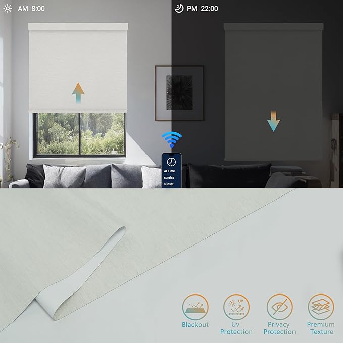 Motorized Blinds with Remote, Blackout Smart Roller Blinds Compatible with Apple Homekit Google Home and Alexa, Automatic Window Blinds Customize, Beige