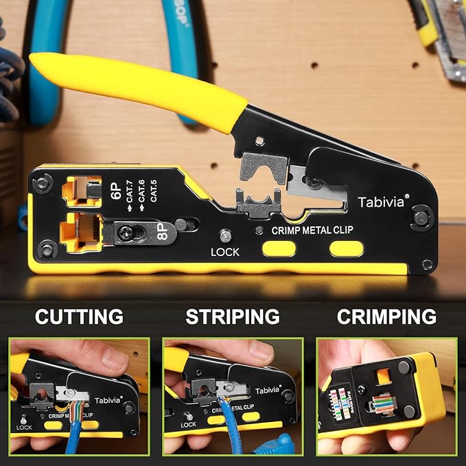 RJ45 Crimp Tool Pass Through Ethernet Crimping ToolKit Cat6 Cat5e Cat6a RJ45 Crimper
