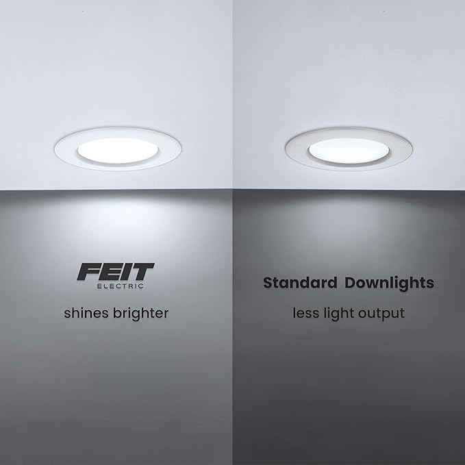Feit Electric 5/6 Inch LED Recessed Downlight, 22.5W (120W Eqv), Dimmable, Adjustable White 2700K–5000K, Retrofit Kit, E26 Adapter, Ideal for Larger Spaces or High Ceilings, LEDR56XHO/6WYCA/4, 4 Pack
