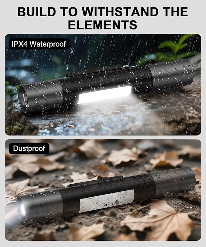 Rechargeable Flashlight High Lumens 2Packs-Super Bright Magnetic LED Flashlights with Screwdriver Set,Window Glass Breaker,COB Flash Light,7 Modes,Zoomable,Waterproof for Emergency Camping Car Repair