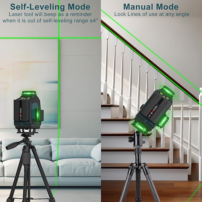 Laser Level 360 Self Leveling,HANMATEK 4x360°4D Green 16 Lines Laser Leveler Beam Cross Line Laser Measuring Tool for Picture Hanging Construction Floor Tile Wall Home Renovation,Indoor Project