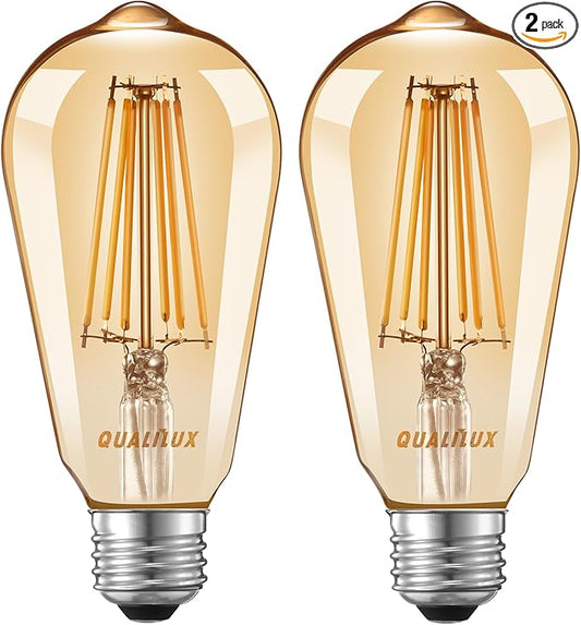 Dusk to Dawn Edison Light Bulbs ST58(ST19), Vintage Amber Glass, 2300K Warm Light, 6.5W=60W, Auto On/Off Light Sensing LED Filament Bulb Outdoor, 700LM, Non-Dimmable, E26, 2-Pack, HQ-H027