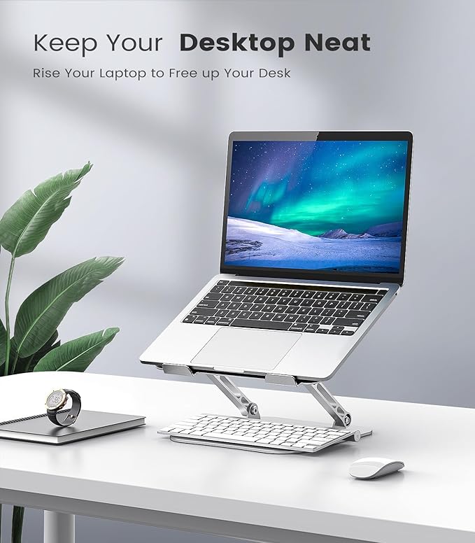 Laptop Stand Adjustable Computer Stand Sturdy Aluminum Laptop Stand for Desk Foldable Laptop Holder Portable Riser for 11–16-inch Laptop Notebook Tablet and More, Silver