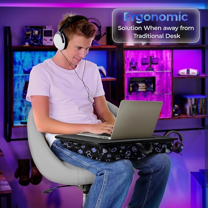 Lap Desk - Portable Laptop Stand & Stand, Fits Up to 17.3 in, Washable Cushion, Built-in Phone Holder & Mouse Pad - Gaming, Eating, Writing, Working on Bed, Couch,Floor - L.DOCTOR(Large, Gaming Accs)