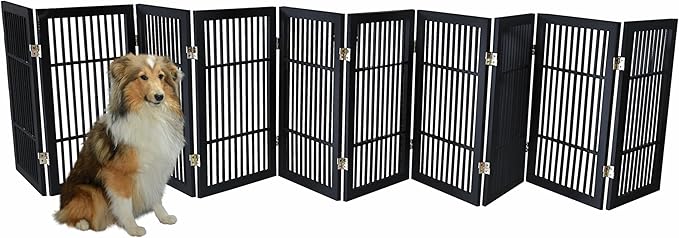 Pet Dog Gate Strong and Durable Freestanding Folding Acacia Hardwood Portable Wooden Fence Indoors or Outdoors by Urnporium (Black Pet Gate, 10 Panel 30" Tall)