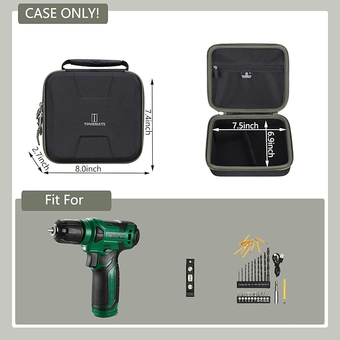 Storage Case for DEKOPRO 8V/COMOWARE/PULITUO/PULITUO Cordless Drill - Drill Bit Set Hard Case, Carrying Case (Box for Sale) (Army Green)