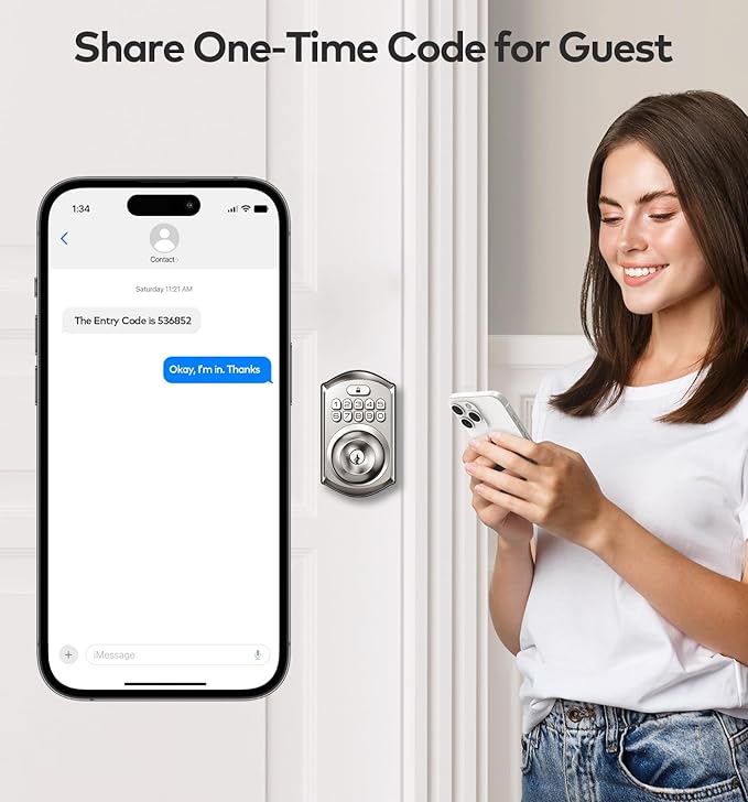 TEEHO Keyless Entry Keypad Door Lock with Handle, Electronic Digital Smart Locks for Front Door, Easy to Install Keypad Deadbolt with Code for Bedroom, Anti-Peeping Password - Nickel