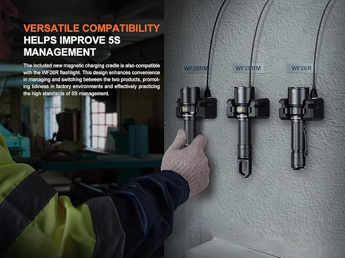 Fenix WF25RM 3000 Lumen Police Duty Flashlight/Blacklight Charging Cradle, USB-C Rechargeable Battery and EdisonBright Charging Cable Carrier