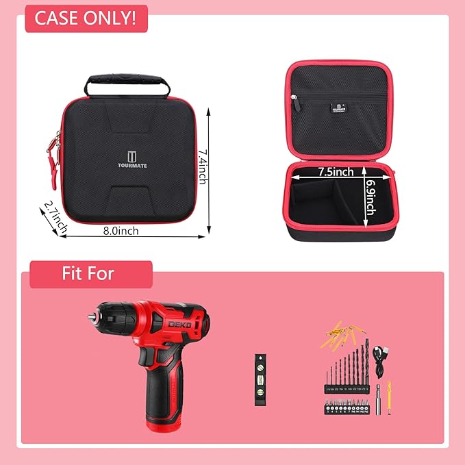 Storage Case for DEKOPRO 8V/COMOWARE/PULITUO/PULITUO Cordless Drill - Drill Bit Set Hard Case, Carrying Case (Box for Sale) (Black & Red)