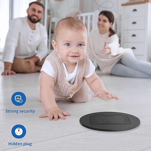 Vagueior Recessed Floor Electrical Outlet Kit, Circular Hidden 4.8A USB A & Type C Charg,20 Amp Tamper-Resistant Receptacle Outlet ，Waterproof Electrical Outlet Covcer Box, ETL Certified,Black(1 Pack)