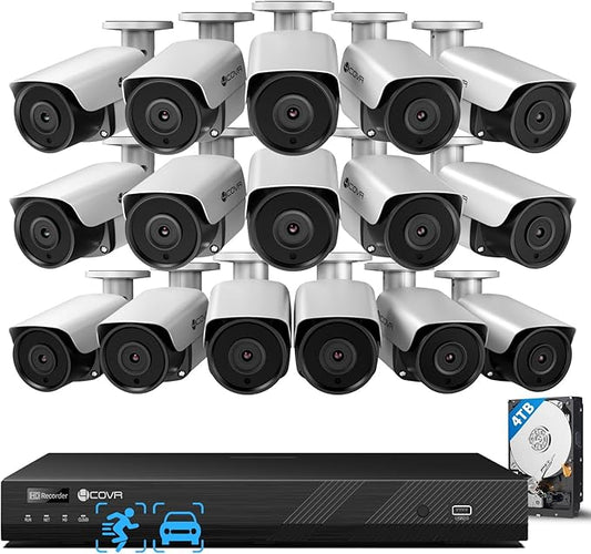 4COVR 16 Channel PoE Security Camera System for Business, 16CH 4K NVR with 4TB HDD, AI Human Vehicle Detection, 16x 8MP Commercial IP67 IP Bullet Camera, Night Vision, 24/7 Recording, LY37EX8M1616