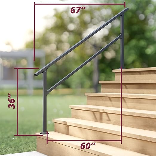 CHR Fence & Rail Hand Rails for Outdoor Steps, 6 Step Railing & Indoor Stair Railing Kit, Railings for Outdoor Steps and Hand Rails for Seniors for Porch Railing & Deck Hand Rail, 5-6 Step Handrail