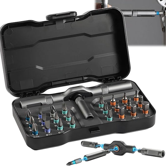 Diy Screwdriver 24 In 1, Upgrade 24 In 1 Multi Bit Magnetic Screwdriver Set, Magnetic Screw Driver Set, Multi-purpose Ratchet Wrench Screwdriver S2 Magnetic Bits, Detachable T Ratchet Handle (1PCS)