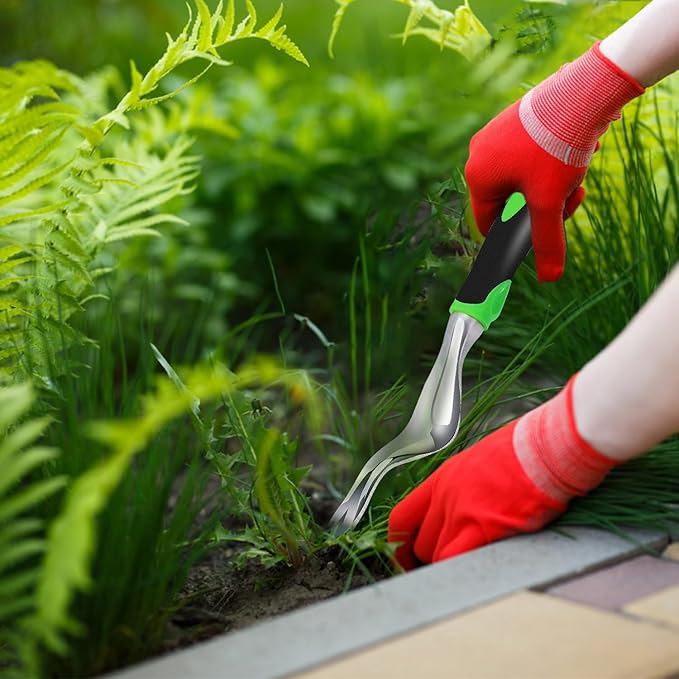 Kynup Garden Tools, Pitchforks, Garden Tools, Weeder Aluminum with Soft Rubberized Non-Slip Handle, Durable Garden Hand Tools Garden Gifts for Men Women