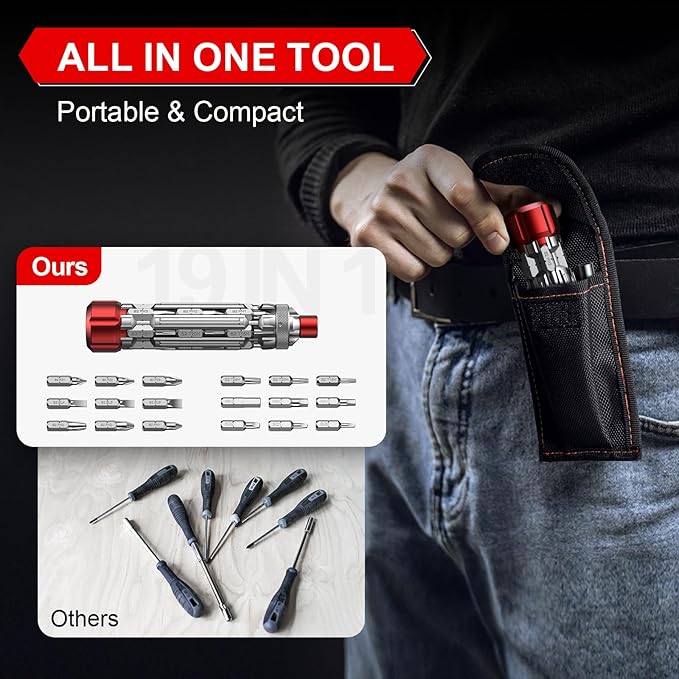 JOREST 19 in 1 Multi Screwdriver EDC Multibit Screwdriver Set Tool All in One, Birthday Gifts Ideas for Men Him Dad, Magnetic Screw Driver with Torx Phillips Hex, Pocket Repair Kit for Bike, Furniture