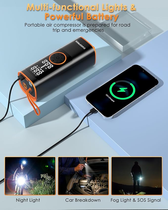 Tire Inflator Portable Air Compressor,5X Faster 150PSI Portable Air Pump for Car Tires with Digital Pressure Gauge,Auto Shut-Off Cordless Portable Tire Inflator for Car Motorcycle Bike Ball