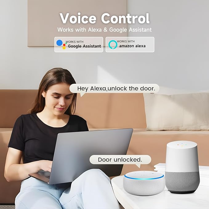 Smart Door Lock with Handle, Keyless Entry Door Lock Deadbolt Handle Set, Built-in WiFi Deadbolt Smart Lock for Front, Fingerprint, Keypad Code, App Control, Voice Control (Black)