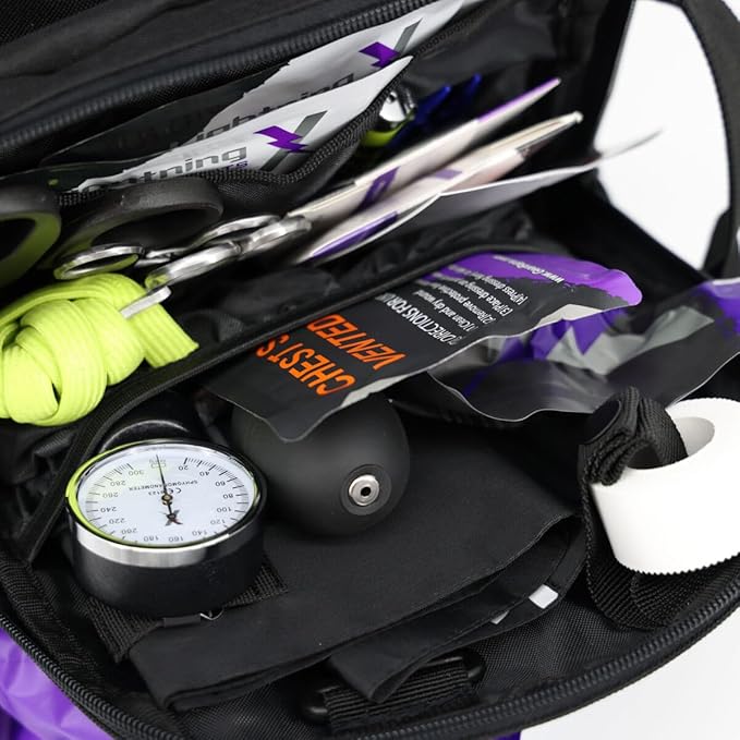 Lightning X Stocked Modular Trauma & Bleeding First Aid Responder Medical Backpack + Kit + Hydration Bladder - BLACK