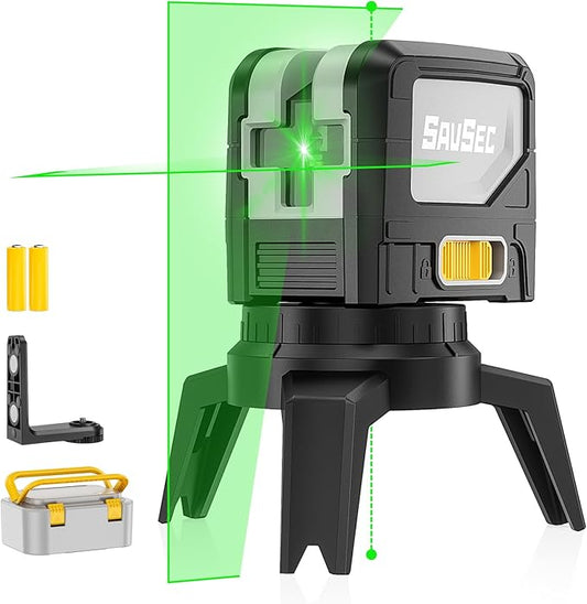 Laser Level with 2 Plumb Dot, Self-Leveling Cross Green Line Plumb Bob Laser Level with Vertical & Horizontal Line for Construction Layout & Plumbing - 9211G