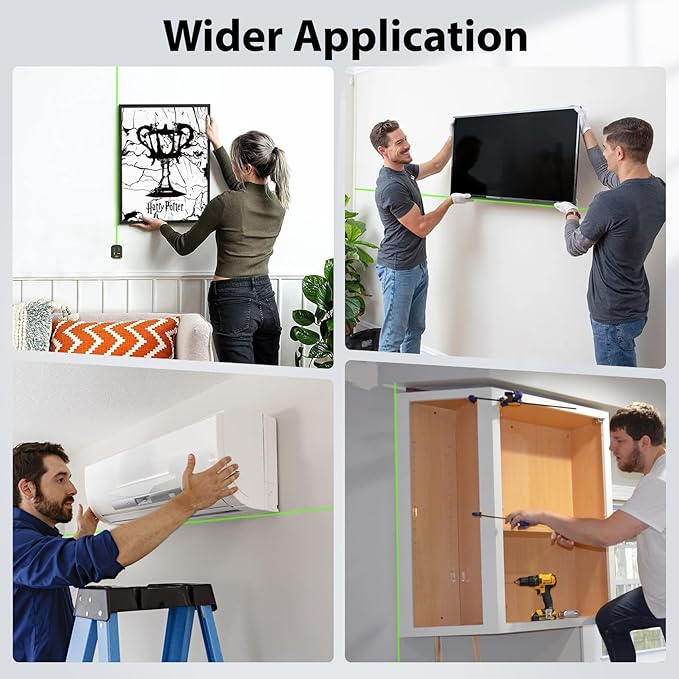 4-in-1 Laser Level Tool, Rechargeable Wall Mount Laser Level for Picture Hanging, with Line Laser, Drill Dust Collector, Wall Bracket, Electronic Vacuum Suction Cup Home Renovations