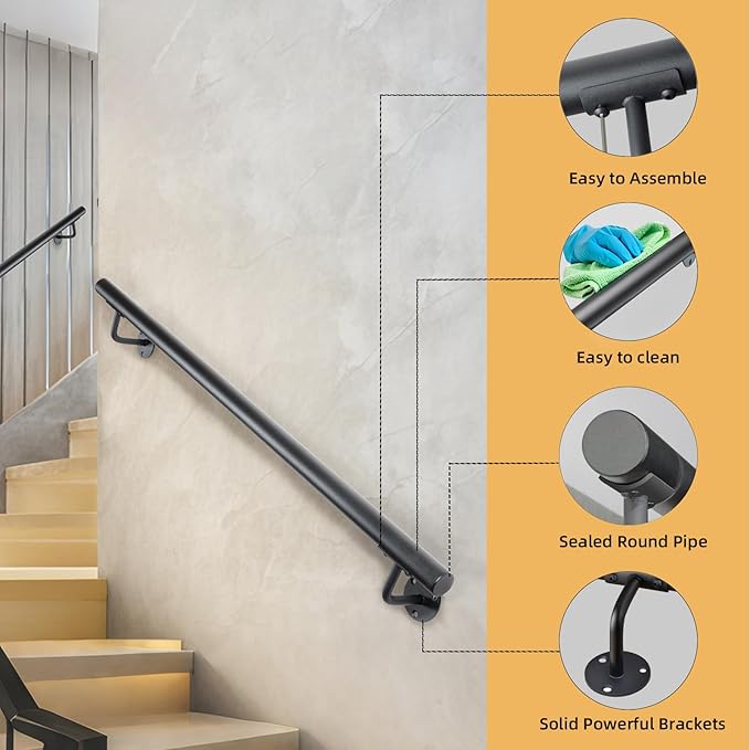 36 Inch No-Slip Black Stair Railing Indoor - 3 FT Inside Staircase Handrail, Outdoor Steps Hand Rails, Deck Banister Rail, Safety Grab Bar for Eldely