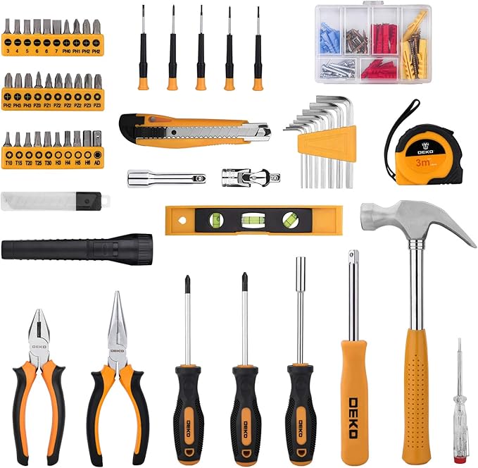 DEKOPRO 208 Piece Tool Set,General Household Hand Tool Kit, Auto Repair Tool Box with Plastic Toolbox Storage Case
