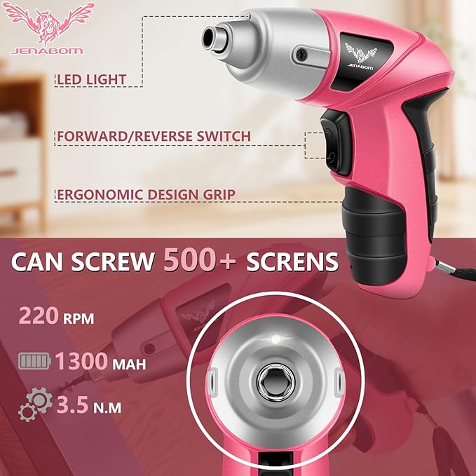 Pink Tool Kit with 3.6V USB Electric Screwdriver, 151 PCS Home Tool Set with Cordless Drill Set, Hand Tool Kits for Women