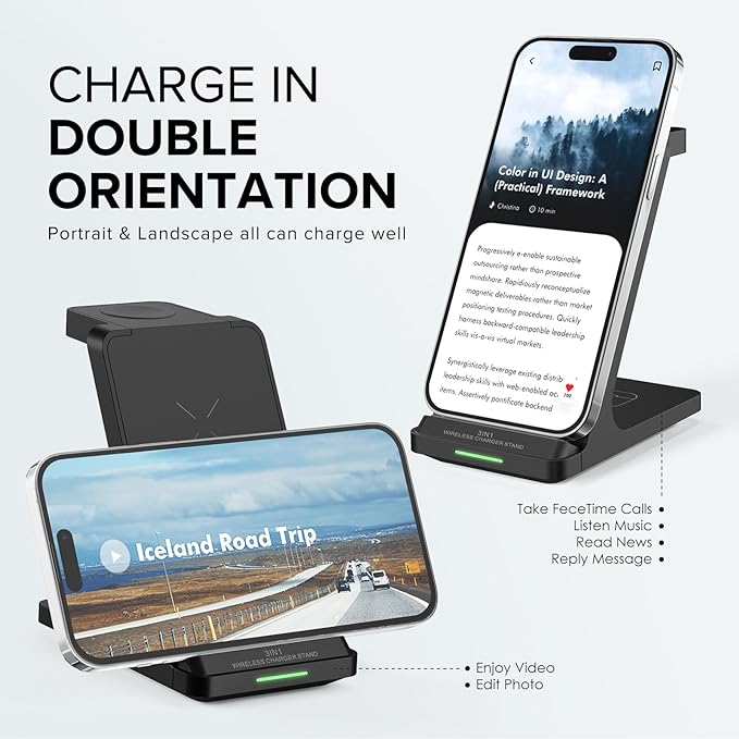 Wireless Charging Station, 3 in 1 Fast Wireless Charger Stand for Multiple Devices Apple Watch Ultra Series 10 9 8 7 6 SE 5 4 3 2, iPhone 16 15 14 13 12 11 Pro Max/Plus/Mini/X/XS/XR, Airpods Pro