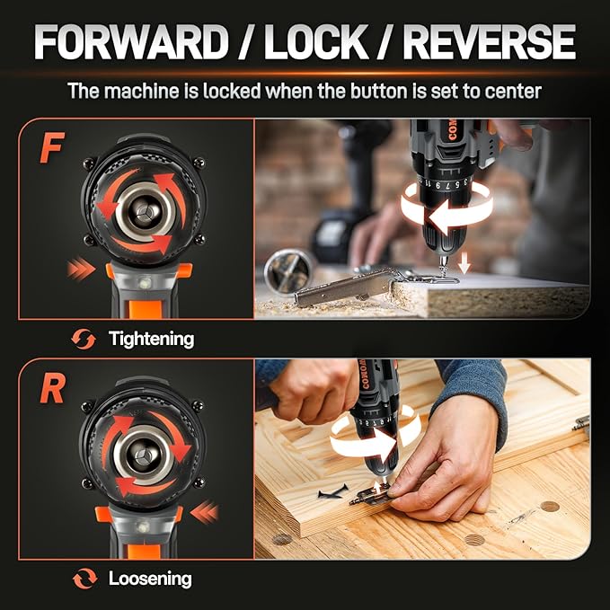 COMOWARE Cordless Drill Set, 20V Electric Power Drill Set,1 Battery & Charger, 3/8" Keyless Chuck, 2 Variable Speed, 266 In-lb Torque, 25+1 Position, Orange