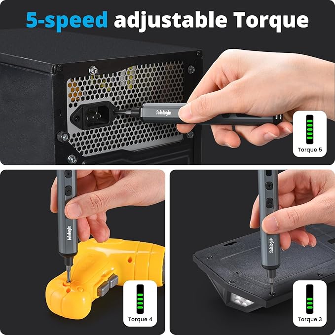 Sainlogic Electric Screwdriver, 68 in 1 Screwdriver Set, 3.7V Mini Electric screwdriver cordless 350mAh, 5 Torque Settings, 4 LED Lights, Electric Small Screwdriver Set for Phone Camera Watch