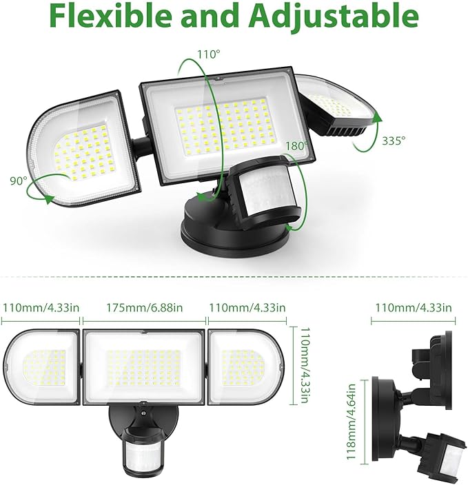 iMaihom 150W Motion Sensor Outdoor Lights, 15000LM LED Security Lights Motion Sensor Light Outdoor, 3 Adjustable Heads LED Flood Light, Group Remote Control, 3 Mode IP65 Exterior Floodlight for Yard