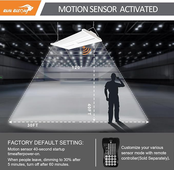 2FT LED Linear High Bay Fixture with Motion Sensor, 155W LED Shop Light, 20,925lm 135LM/W, 120-277V, 5000K Daylight Linear Hanging Light, UL&DLC Listed - 2PK