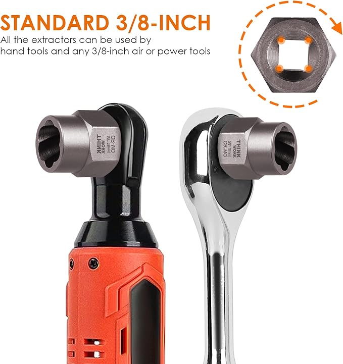 THINKWORK Bolt Extractor Kit, 18-Piece Nut Extractor Socket Set, 3/8" Drive Rounded Bolt Remover, Lug Nut Removal Tool for Damaged, Rusted, Rounded-Off, Stripped Fasteners