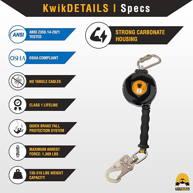 KwikSafety - Charlotte, NC - Mamba 20’ Self Retracting Lifeline [Carbonate Lightweight Housing] Class 1 Web SRL ANSI OSHA Retractable Fall Arrest Protection Roofing Construction Gear