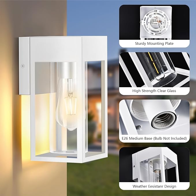 2-Pack Outdoor Wall Lights, Waterproof Exterior Light Fixtures Porch Lights with E26 Socket, Outside Wall Mount Lights for House Porch Entryway Patio Garage Front