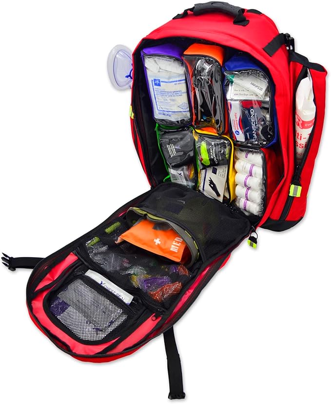 Lightning X TacMed Fully Stocked Modular ALS Trauma Backpack for EMS/EMT w/Deluxe First Aid Fill Kit C - RED