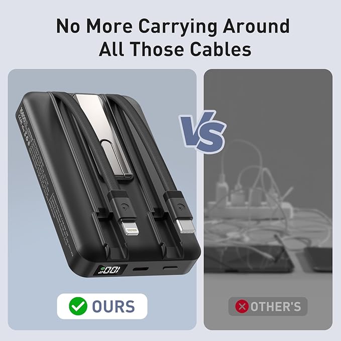 2025 Latest Magnetic Wireless Power Bank, 16800mAh Portable Charger with 2 Built in Cables, LED Display Magnetic Battery Pack Travel Essentials for iPhone 16/15/14/13/12/Pro/Mini/Pro Max Andriod