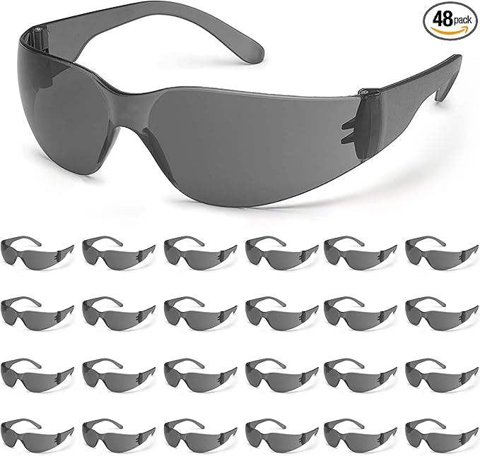 ATERET 24 Pairs Safety Glasses, Scratch and Impact Resistant, Polycarbonate ANSI Z87.1 Lens, Protective Eyewear for Lab, Industrial, Carpentry, Shooting (Grey)