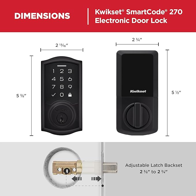 Kwikset SmartCode 270 Keyless Entry Electronic Touchpad Deadbolt Door Lock with Auto-Lock, Custom User Codes, Advanced Security in Matte Black Traditional