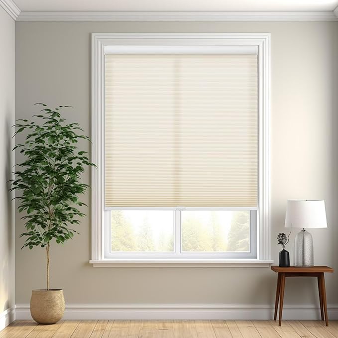 Changshade Cordless Cellular Shades, Light Filtering Honeycomb Shades for Windows, Pull Down Pleated Blinds, Easy to Install for Indoor Windows and French Doors,20" W x 50" H, Beige