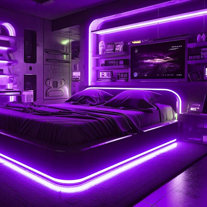 iNextStation 12V Purple LED Strip Lights 16.4FT, Flexible Silicone Neon Rope Light, Waterproof, Cuttable, Dimmable & Linkable, for Cabinet, Ceiling, Wall, Bedroom, Kitchen, Garage (No Adapter)