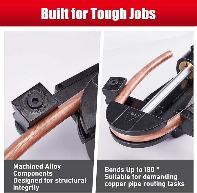 Hydraulic Tubing Bender Kit 1/4"–7/8", 180 Degree Pipe Bender Tool with 7 Dies for Copper and Aluminum, Ideal for HVAC and Refrigeration Applications