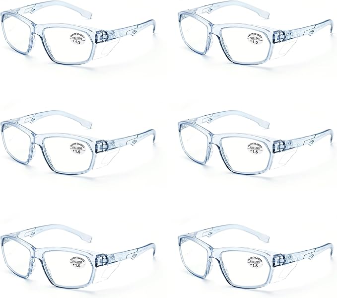 ProtectX Stylish Anti-Fog & Scratch-Resistant Safety Glasses With Readers, UV Protection Goggles, Anti-Impact Lightweight Glasses for Men＆Women 1.5-6 Pack,Blue