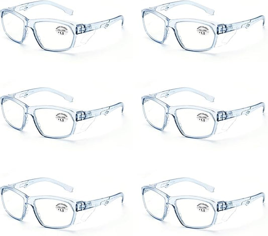 ProtectX Stylish Anti-Fog & Scratch-Resistant Safety Glasses With Readers, UV Protection Goggles, Anti-Impact Lightweight Glasses for Men＆Women 1.5-6 Pack,Blue