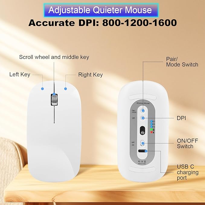 Wireless Keyboard and Mouse Compatible with iMac MacBook Air/Pro Windows Laptops (Rechargeable Bluetooth Keyboard and Mouse)